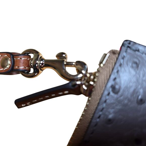 New with Tag Dooney & Bourke Flat Ostrich Leather Wristlet 8 x 5 3/4 Gray Brown - Picture 6 of 10